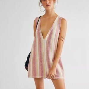 Free People Striped Textured Romper XS Tie Back Terry Cotton Multicolor Summer
